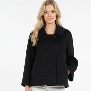 Sandro Black Double Breasted Button Up 3/4 Sleeve Length Pea Coat L
